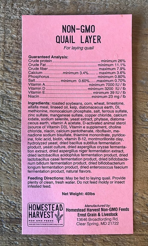 Non-GMO Quail Layer Ingredients